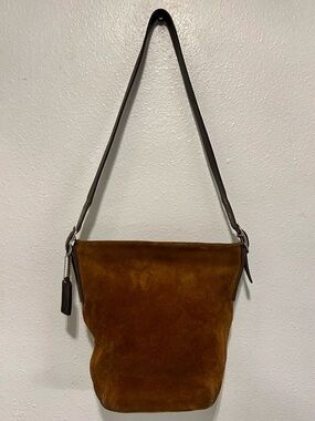 COACH VTG Legacy Suede Bucket Shoulder Bag Tan Brown Leather Vintage 4115